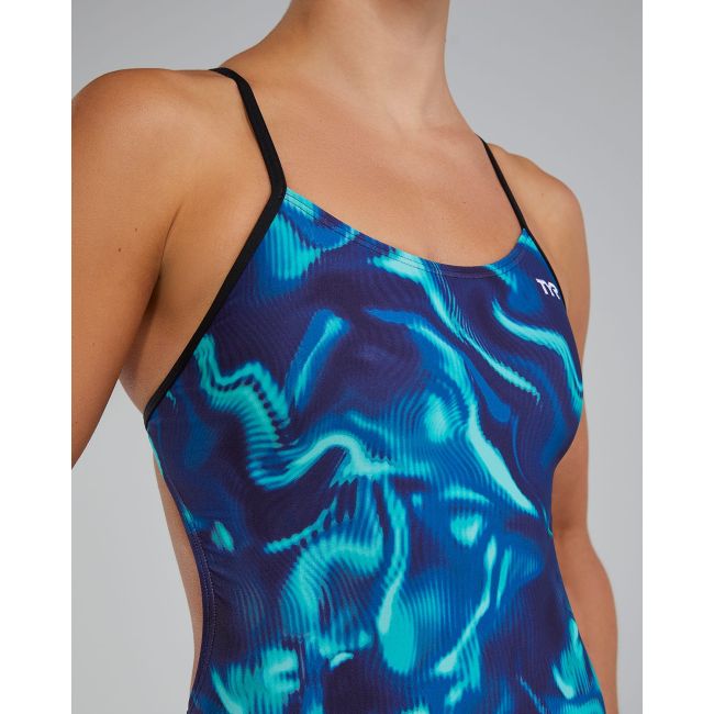 Costum înot întreg femei TYR Waveform Cutoutfit - albastru/verde | rezistent clor