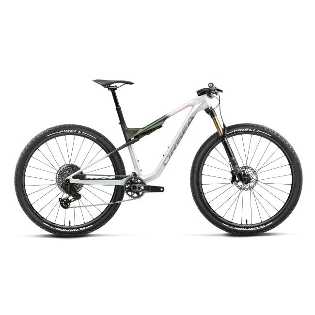Orbea OIZ M-TEAM AXS (2027) - bicicletă MTB XC full suspension - Iris White - Seaweed Carbon View (Gloss)