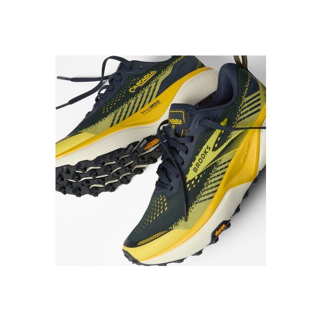 Pantofi alergare trail Brooks Cascadia 20 bărbați - bleumarin cu galben neon și gri