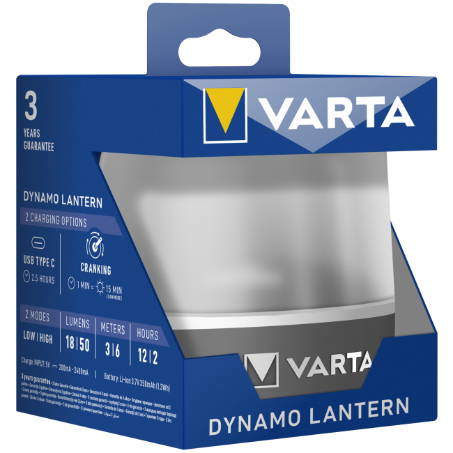 Lanterna Varta Dynamo, 50 lumeni, incarcare USB-C si manivela