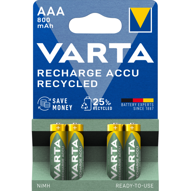 Set 4 acumulatori Varta Recharge Accu Recycled AAA 800 mAh