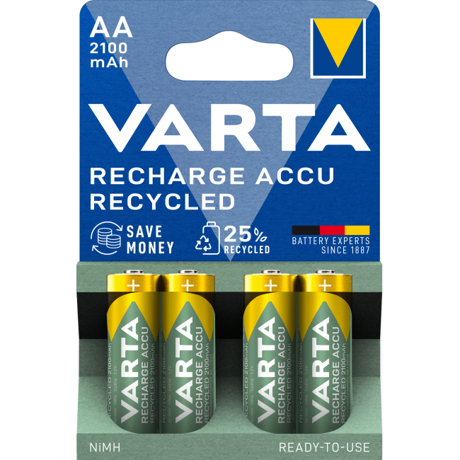 Set 4 acumulatori Varta Recharge Accu Recycled AA 2100 mAh