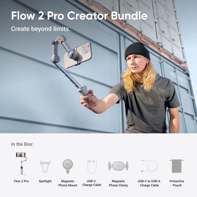 Stabilizator smartphone Insta360 Flow 2 Pro Creator Bundle - Stone Gray