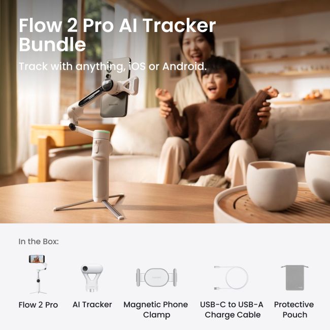 Stabilizator smartphone Insta360 Flow 2 Pro AI Tracker Bundle - alb Arctic White