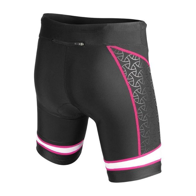 Pantaloni scurți triatlon TYR Competitor 6" damă - negru cu albastru și roz