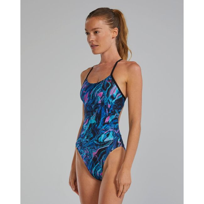 Costum înot TYR Cutoutfit - albastru/roz | rezistent clor