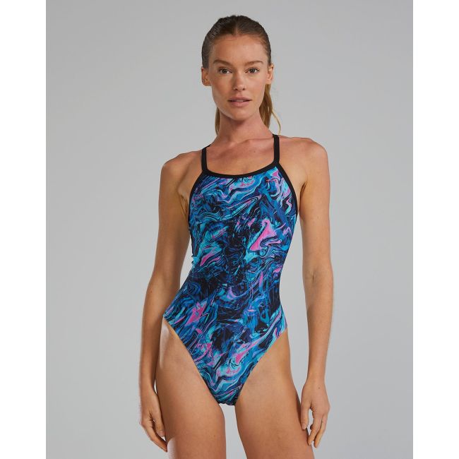 Costum înot femei TYR Marmaris - albastru/roz | rezistent clor