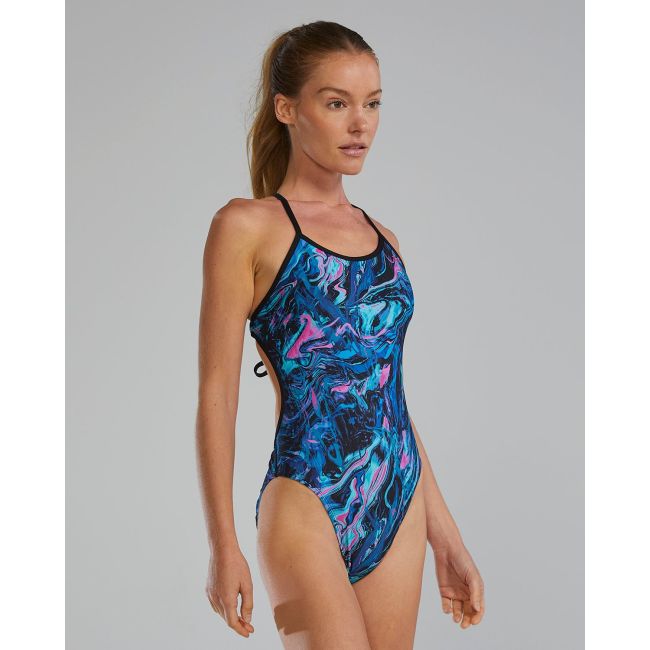 Costum înot întreg TYR Durafast Elite - albastru/roz | rezistent clor