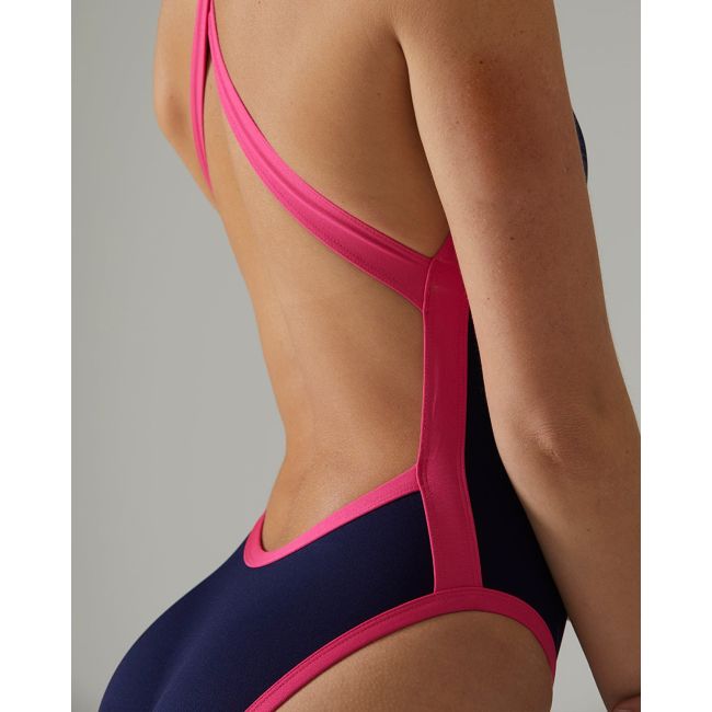 Costum înot întreg femei TYR Durafast Elite - bleumarin/roz | rezistent clor