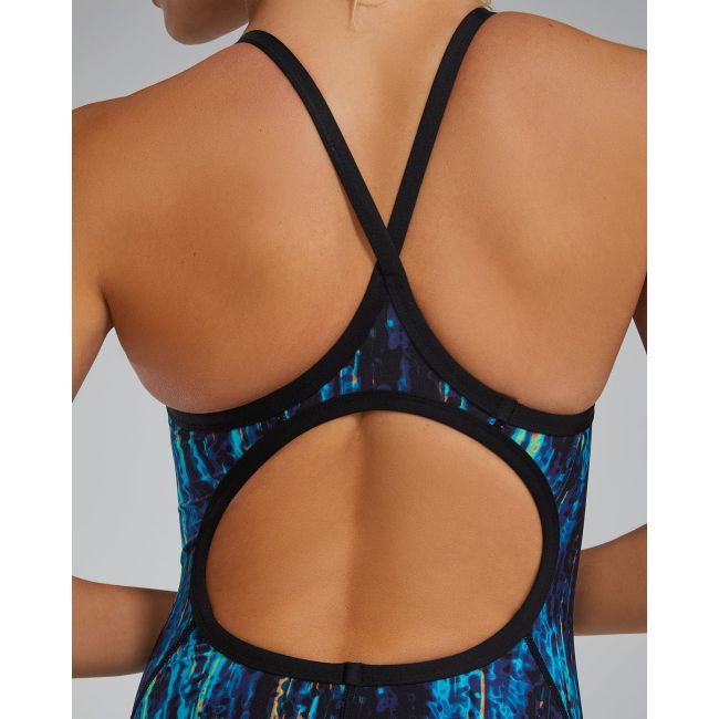 Costum înot întreg femei TYR Durafast Elite - albastru curcubeu/negru | rezistent clor