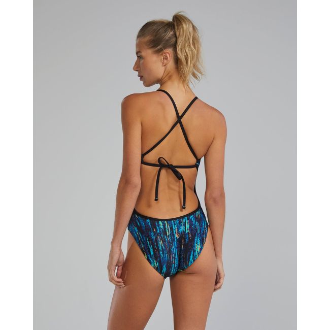 Costum înot întreg femei TYR Durafast Elite - albastru Rainbow/negru | rezistent clor