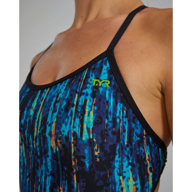 Costum înot întreg femei TYR Durafast Elite - albastru Rainbow/negru | rezistent clor
