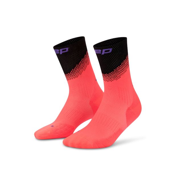 Șosete compresie CEP Run Edition Split Mid Cut W - coral neon/negru | alergare