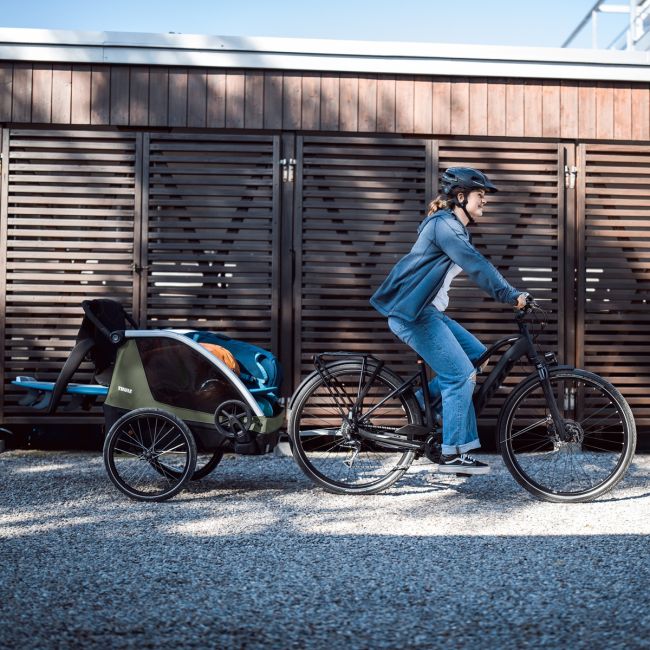 Remorcă Thule Courier 2 copil/opțional transport câine/marfă verde