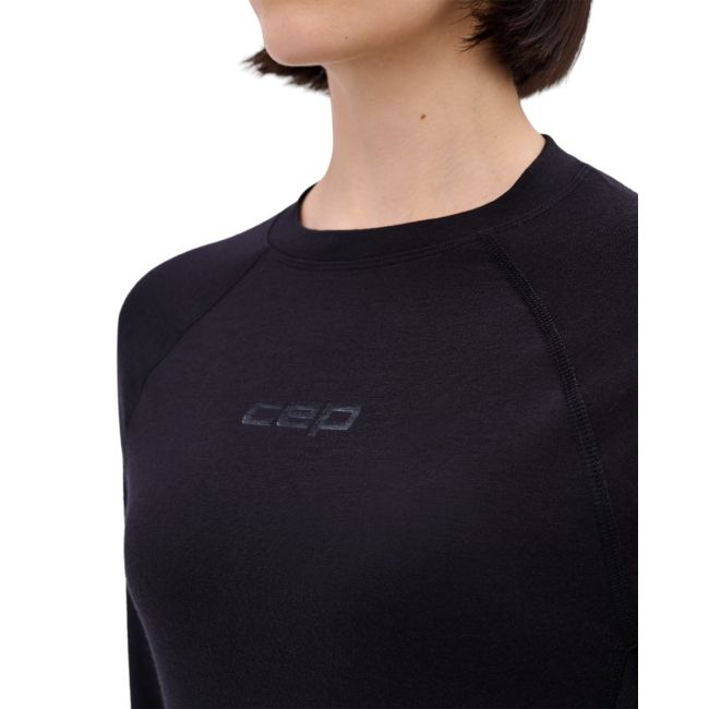 Bluză termică merinos femei CEP Core Run Merino Base Layer - negru | mânecă lungă