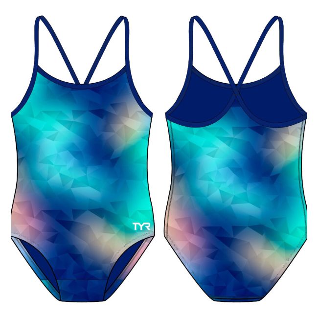 Costum înot întreg fete TYR Addy Diamondfit - turcoaz/multicolor | rezistent clor