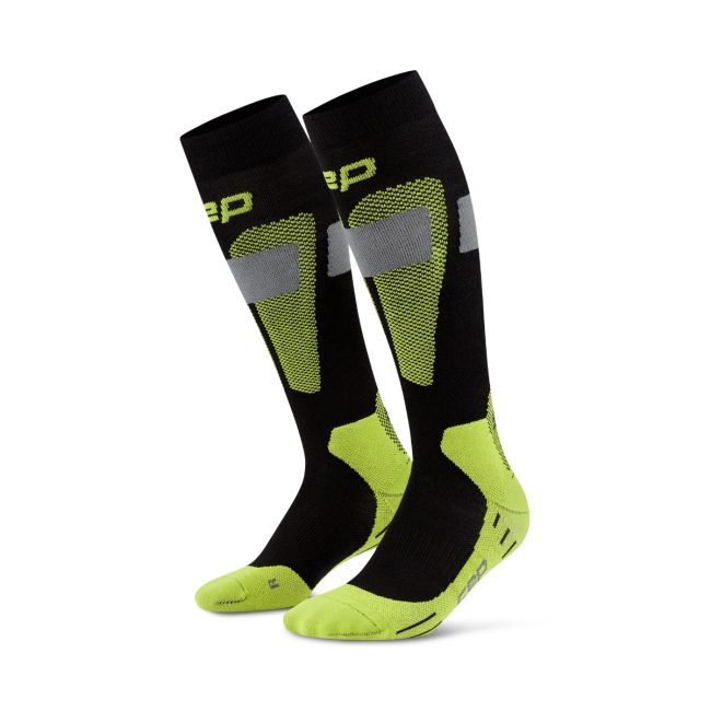 Șosete compresie schi CEP Ski Merino 3.0 - negru/lime | compresie schi