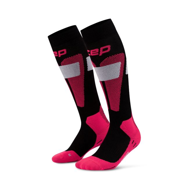Șosete compresie schi femei CEP Ski Merino 3.0 - negru/roz | compresie schi
