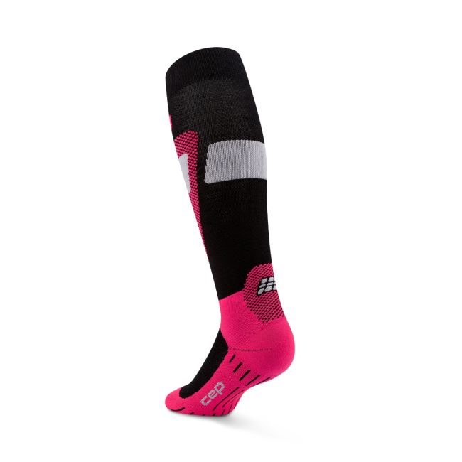 Șosete compresie schi femei CEP Ski Merino 3.0 - negru/roz | compresie schi