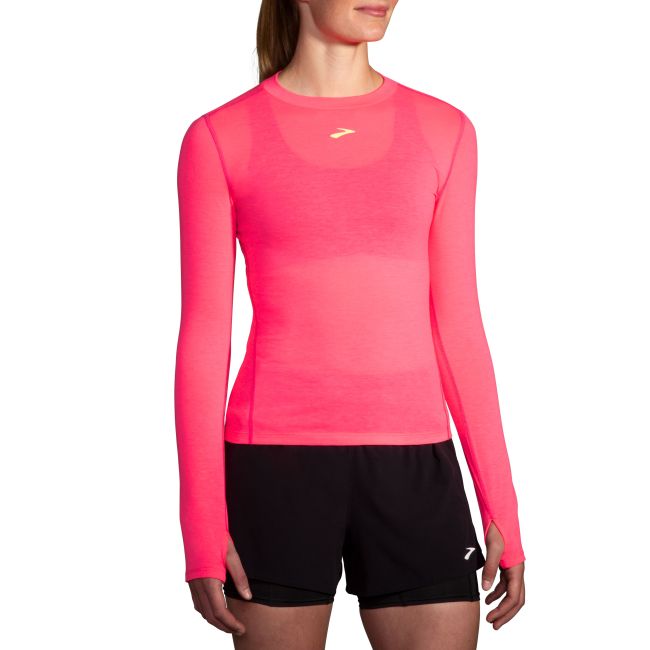 Brooks High Point Long Sleeve W – Bluză de alergare trail cu mânecă lungă, lână merinos - Roz