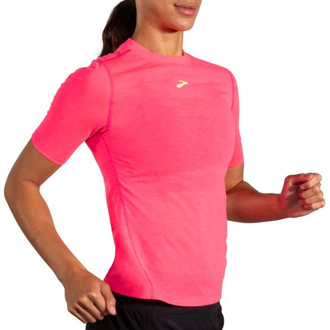 Brooks High Point Short Sleeve W – Tricou de alergare trail, lână merinos - Roz