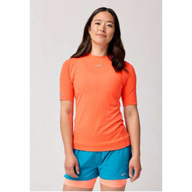 Brooks High Point Short Sleeve W – Tricou de alergare trail, lână merinos - Roșu