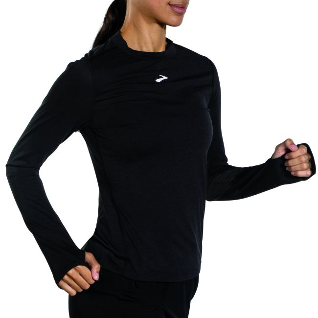 Brooks High Point Long Sleeve W – Bluză de alergare trail cu mânecă lungă, lână merinos - Negru