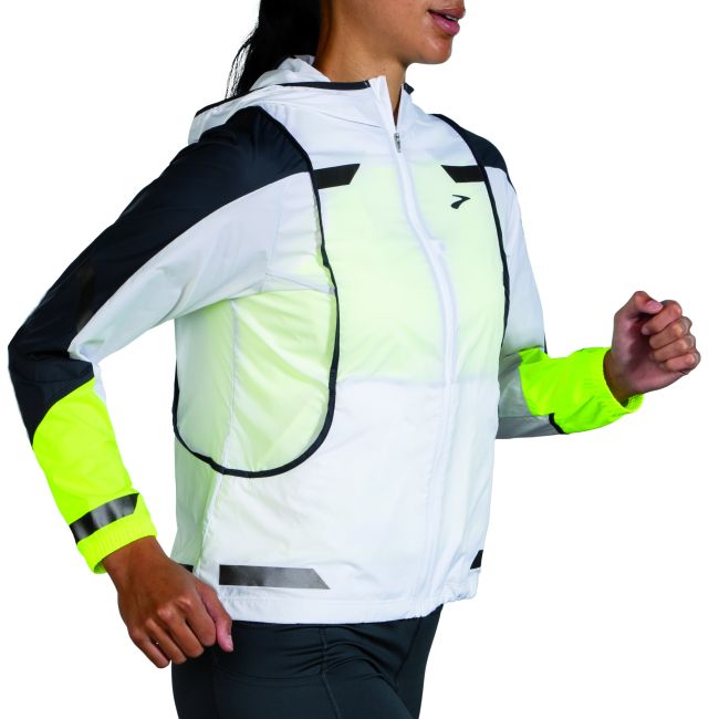 Brooks Run Visible Jacket W – Geacă de alergare reflectorizantă, transformabilă în vestă - Alb