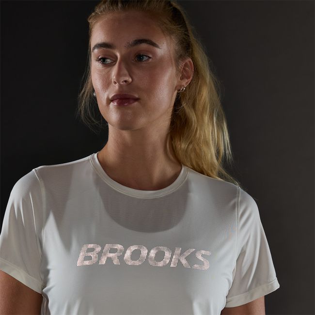 Brooks Dash Reflective Short Sleeve W – Tricou de alergare reflectorizant - Alb