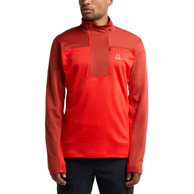 Haglöfs ROC Flash Mid Halfzip – Bluză tehnică de cățărare cu fermoar scurt - Roșu Corrosion/Zenith Red