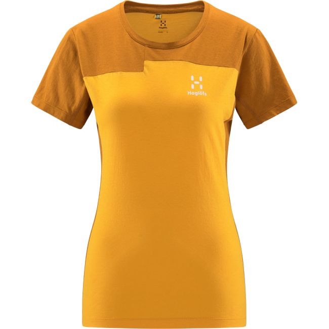 Haglöfs ROC Grip Tee W – Tricou din bumbac organic și cânepă cu imprimeu - Galben Sunny Yellow/Golden Brown