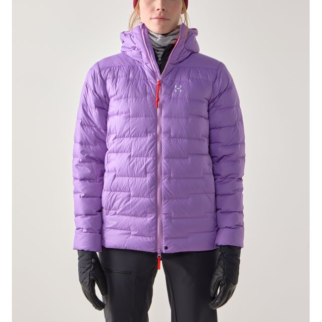 Haglöfs ROC Flash Down Hood W – Geacă tehnică din puf cu glugă - Mov Purple Ice/Tech Red