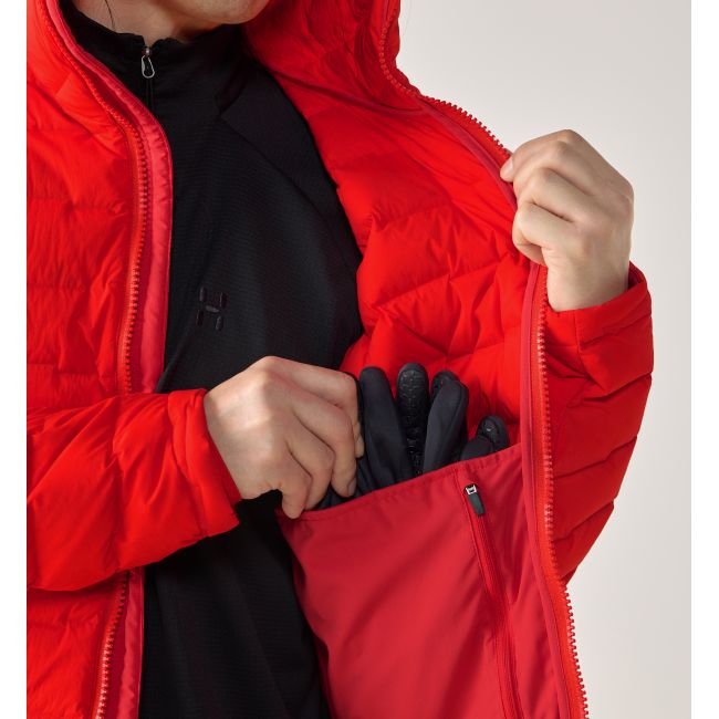 Haglöfs Spitz Down Hood – Geacă din puf elastică cu glugă - Roșu Tech Red