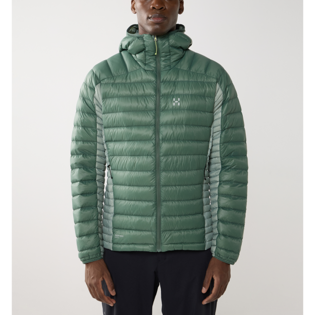 Haglöfs L.I.M Down II Hood – Geacă din puf ultraușoară cu glugă - Verde Chlorophyll Green/Dew Green