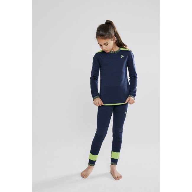 Craft Fuseknit Comfort Pants Junior – Pantaloni strat de bază pentru copii - Albastru închis cu verde