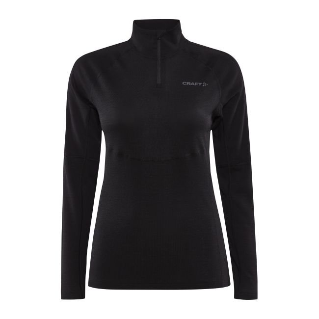 Craft ADV Wool Merino HZ W – Bluză strat de bază cu merinos și fermoar scurt - Negru