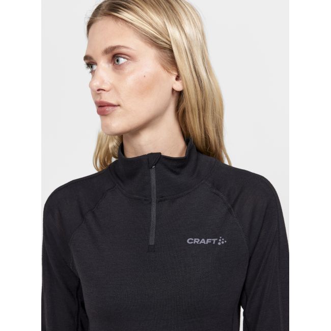 Craft ADV Wool Merino HZ W – Bluză strat de bază cu merinos și fermoar scurt - Negru