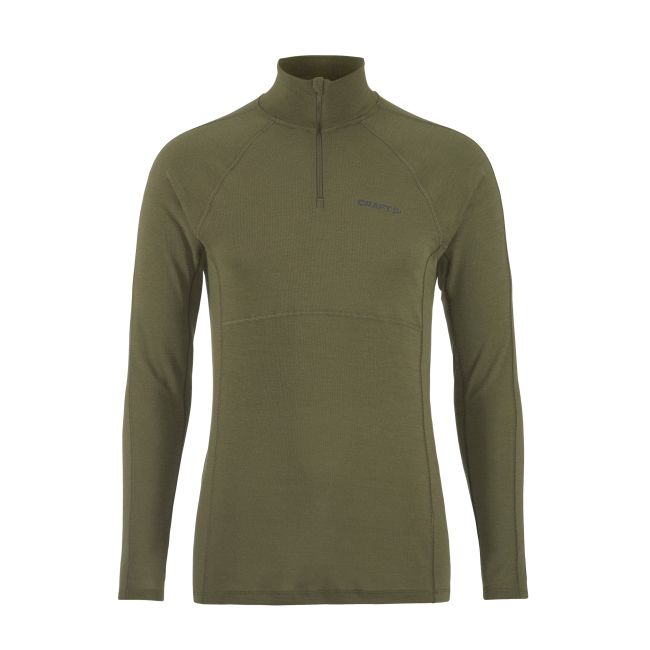 Craft ADV Wool Merino HZ – Bluză strat de bază cu merinos și fermoar scurt - Verde