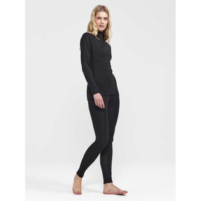 Craft ADV Wool Merino HZ W – Bluză strat de bază cu merinos și fermoar scurt - Negru
