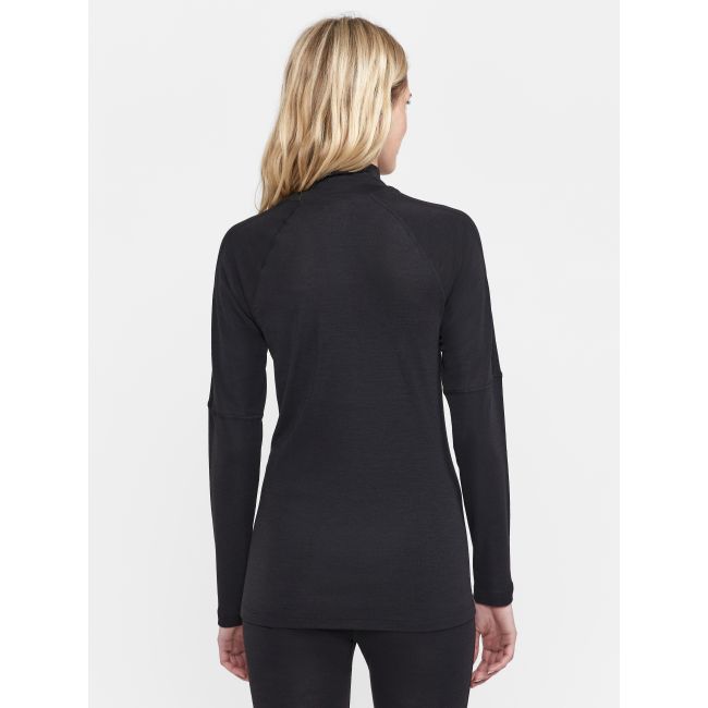 Craft ADV Wool Merino HZ W – Bluză strat de bază cu merinos și fermoar scurt - Negru