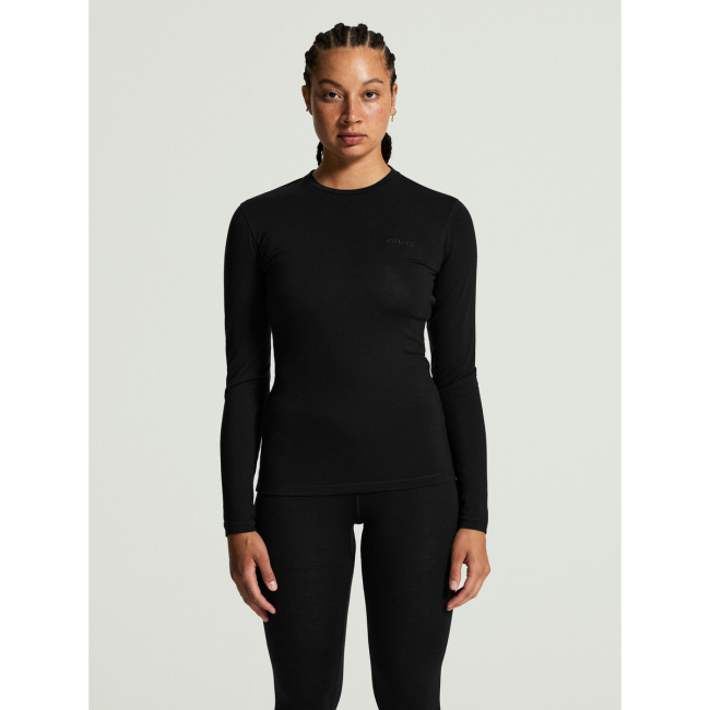 Craft Wool 95 LS CN W – Bluză strat de bază din lână merinos 95% - Negru