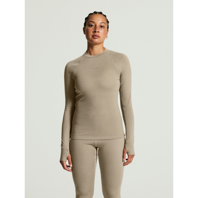 Craft Wool Comfort Rn LS W – Bluză strat de bază cu lână, dublu strat - Bej