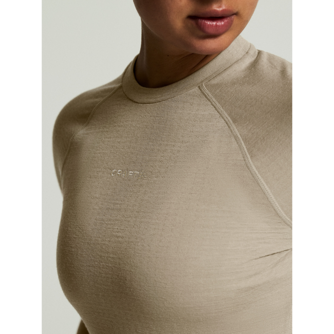 Craft Wool Comfort Rn LS W – Bluză strat de bază cu lână, dublu strat - Bej