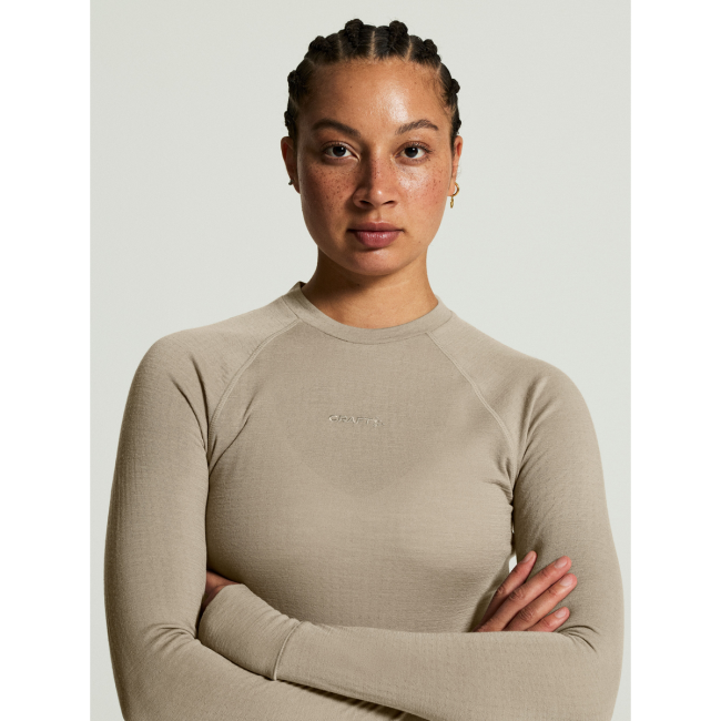 Craft Wool Comfort Rn LS W – Bluză strat de bază cu lână, dublu strat - Bej