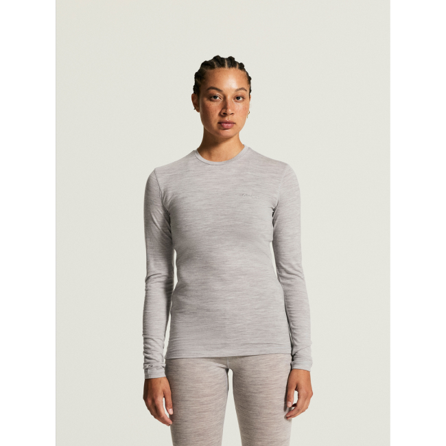 Craft Wool 95 LS CN W – Bluză strat de bază din lână merinos 95% - Gri