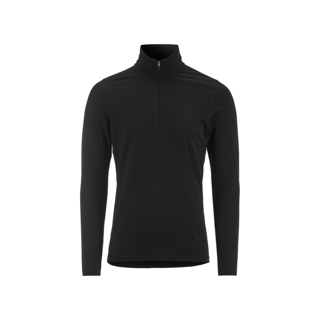 Craft Wool 95 HZ LS – Bluză strat de bază din lână merinos 95% cu fermoar scurt - Negru