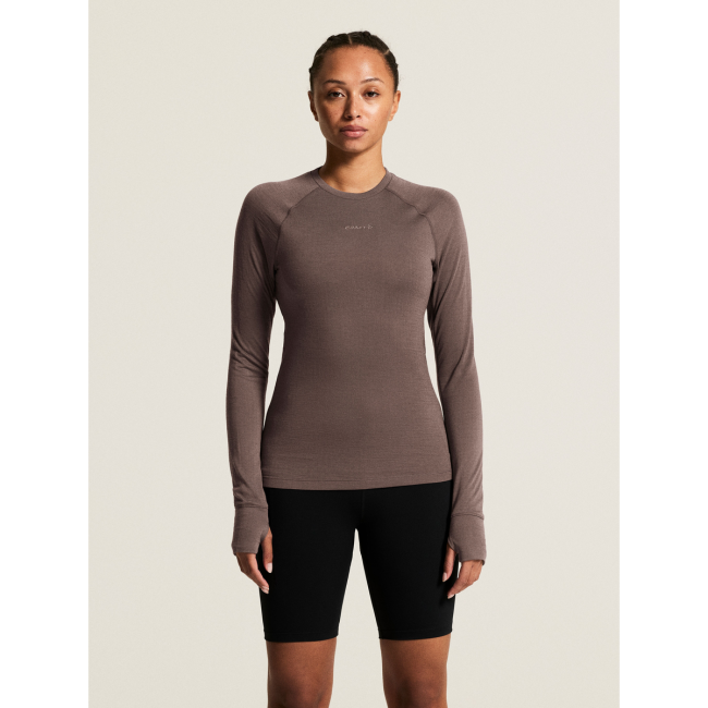 Craft Wool Comfort Rn LS W – Bluză strat de bază cu lână, dublu strat - Maro