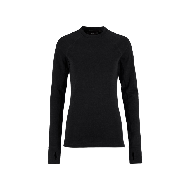 Craft Wool Comfort Rn LS W – Bluză strat de bază cu lână, dublu strat - Negru