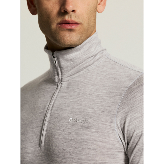 Craft Wool 95 HZ LS – Bluză strat de bază din lână merinos 95% cu fermoar scurt - Gri
