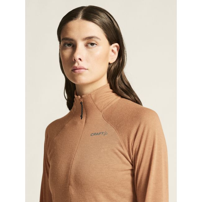 Craft ADV Subz Wool LS Tee 3 W – Bluză de alergare cu merinos și fermoar scurt - Bej